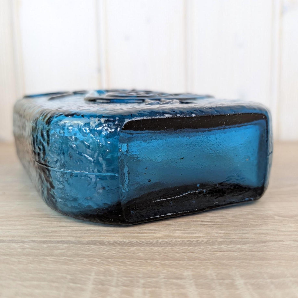 Wayne Husted Stelvia Empoli Glass Bottle, Teal Blue Bird of Peace Decanter, Italian MCM Art Glass, 1960s