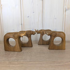 Napkin Rings Set of 4, Elephant Hand Carved Wood, African Folk Art, Boho Table Decor, 1970s