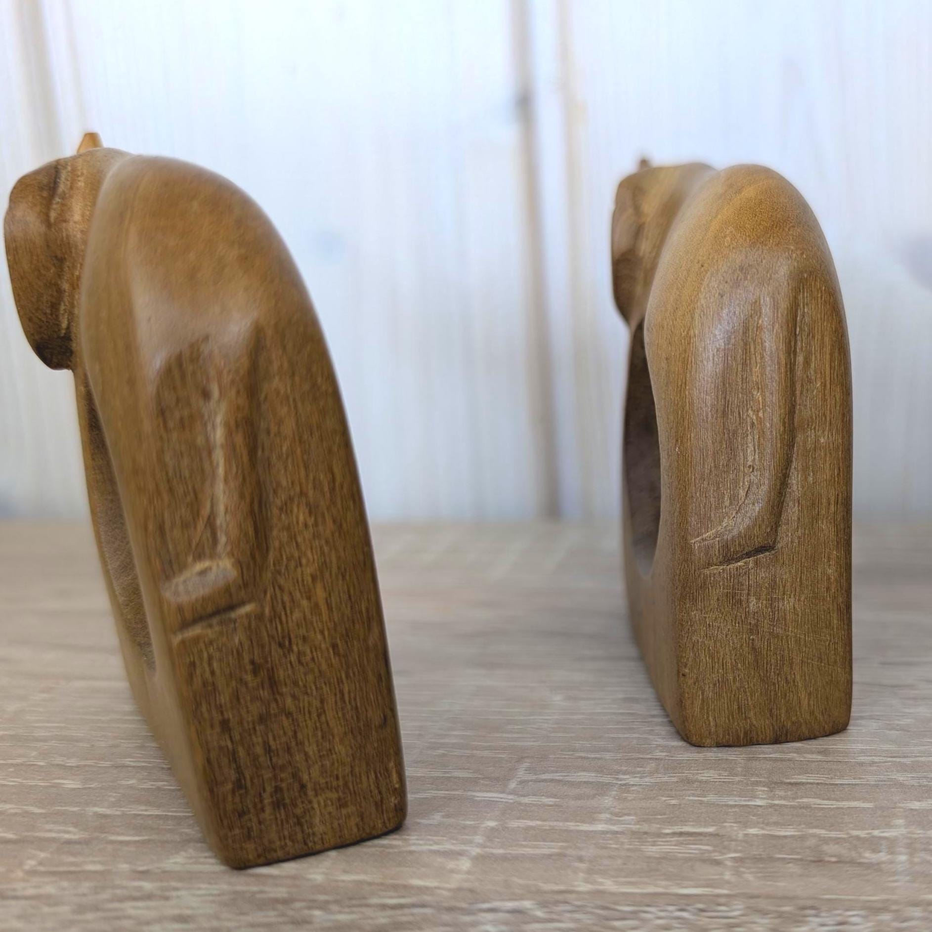 Napkin Rings Set of 4, Elephant Hand Carved Wood, African Folk Art, Boho Table Decor, 1970s