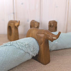 Napkin Rings Set of 4, Elephant Hand Carved Wood, African Folk Art, Boho Table Decor, 1970s