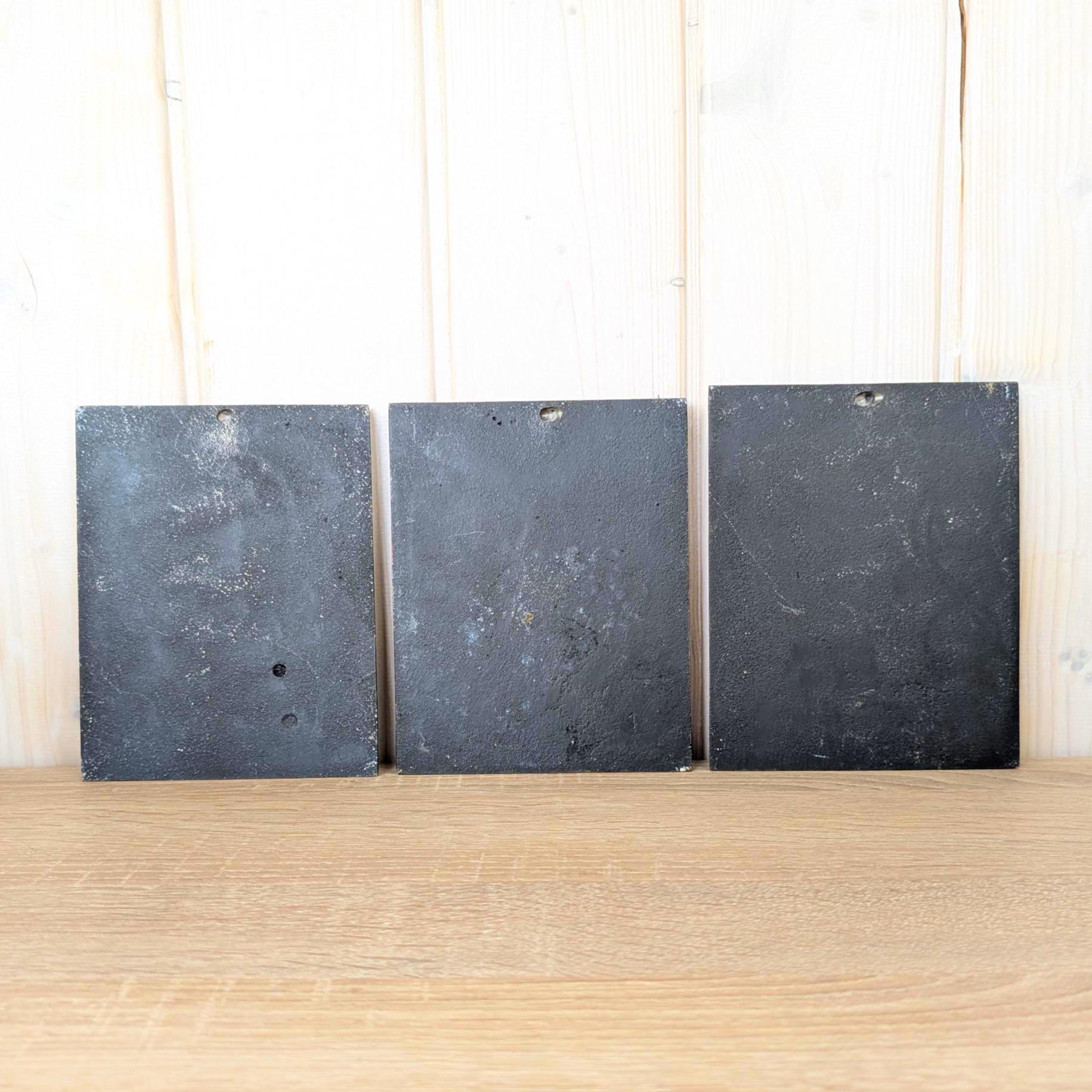 Cast Iron Wall Plaques Set of 3, Botanical Relief, Signed Klaas 1977, Sunflower Wheat Wildflower, Rustic Wall Decor