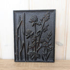 Cast Iron Wall Plaques Set of 3, Botanical Relief, Signed Klaas 1977, Sunflower Wheat Wildflower, Rustic Wall Decor