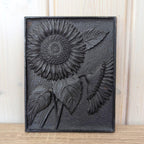 Cast Iron Wall Plaques Set of 3, Botanical Relief, Signed Klaas 1977, Sunflower Wheat Wildflower, Rustic Wall Decor
