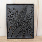 Cast Iron Wall Plaques Set of 3, Botanical Relief, Signed Klaas 1977, Sunflower Wheat Wildflower, Rustic Wall Decor