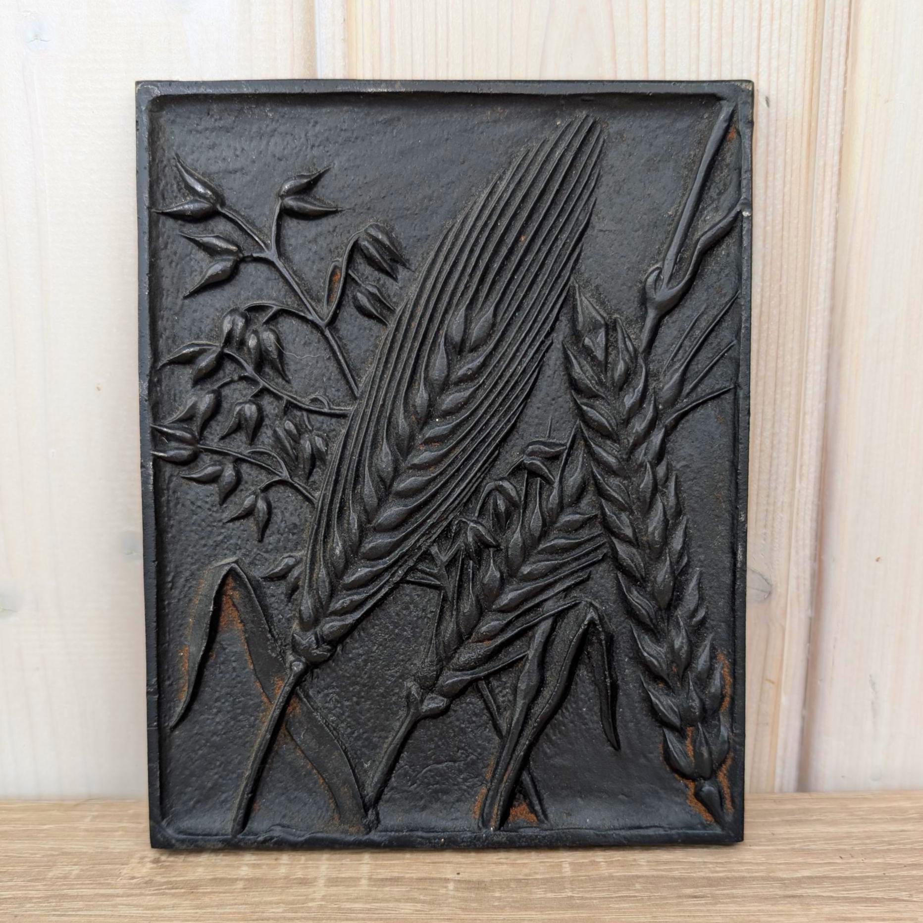 Cast Iron Wall Plaques Set of 3, Botanical Relief, Signed Klaas 1977, Sunflower Wheat Wildflower, Rustic Wall Decor