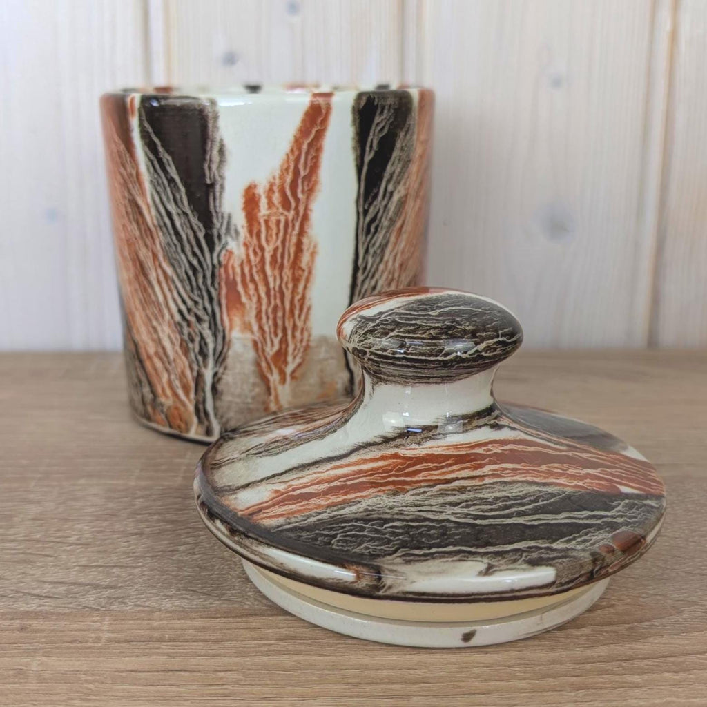 SC3 Italy Ceramic Lidded Jar, Marbled Agateware Glaze, Italian Studio Pottery, Tobacco Jar, 1960s