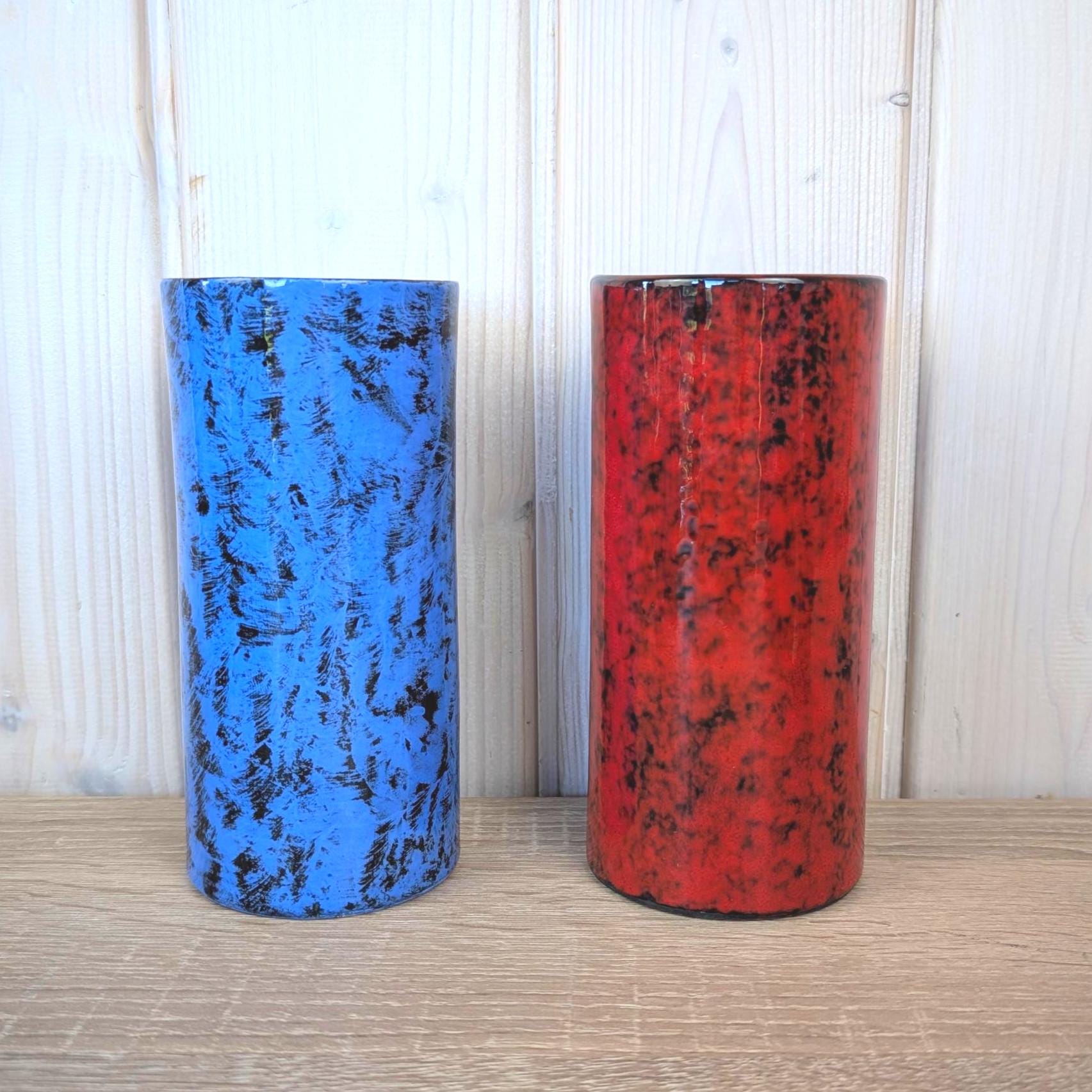 Maltese hand painted ceramic vase, sailboat motif, 1960s, choose blue or red
