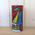 Maltese hand painted ceramic vase, sailboat motif, 1960s, choose blue or red