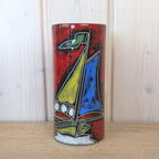 Maltese hand painted ceramic vase, sailboat motif, 1960s, choose blue or red