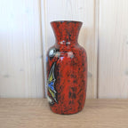 Maltese hand painted ceramic vase, fish motif, red black glaze, 1960s, model 815