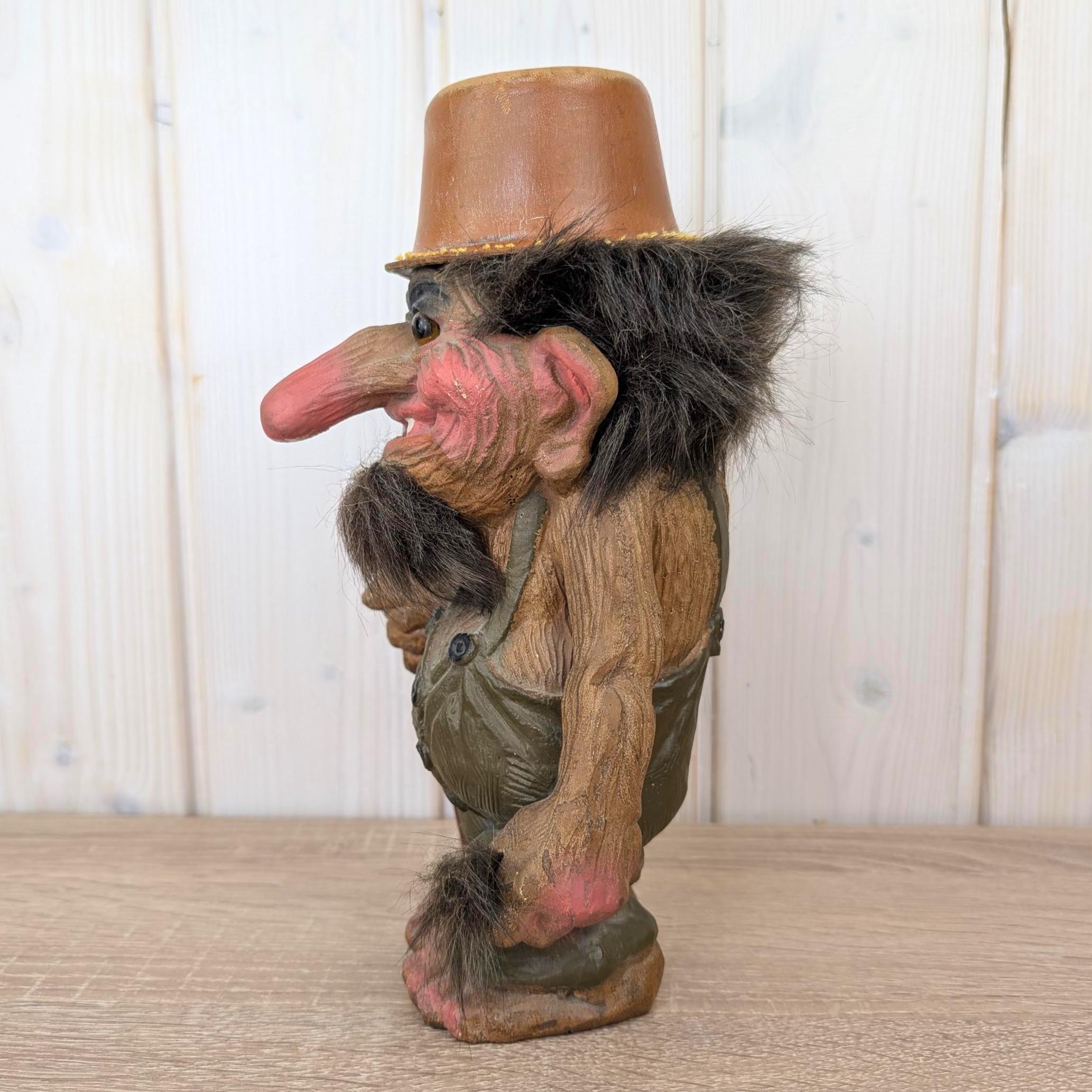 Nyform troll 111, Norway, vintage figurine, walking stick, real fur, 1980s