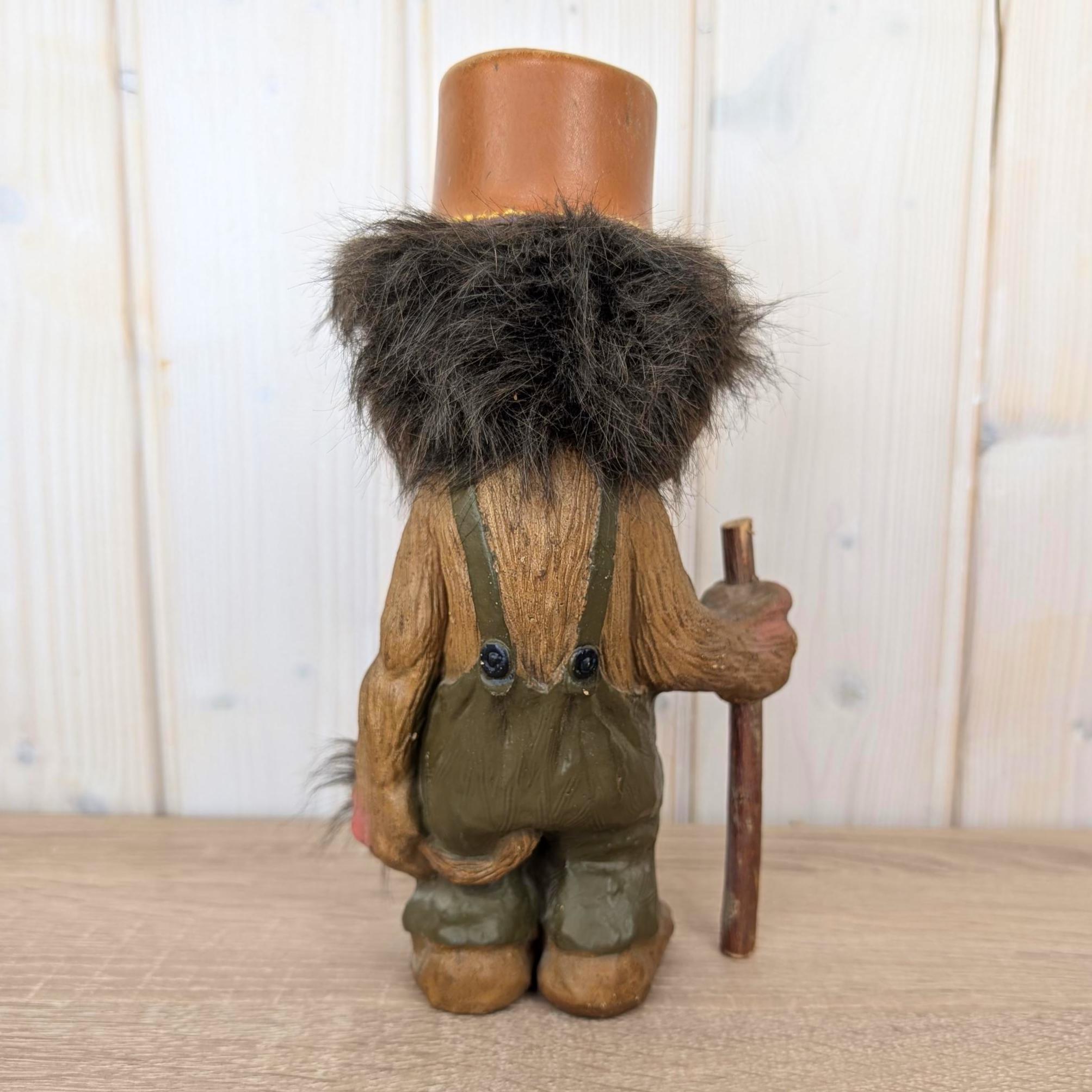 Nyform troll 111, Norway, vintage figurine, walking stick, real fur, 1980s