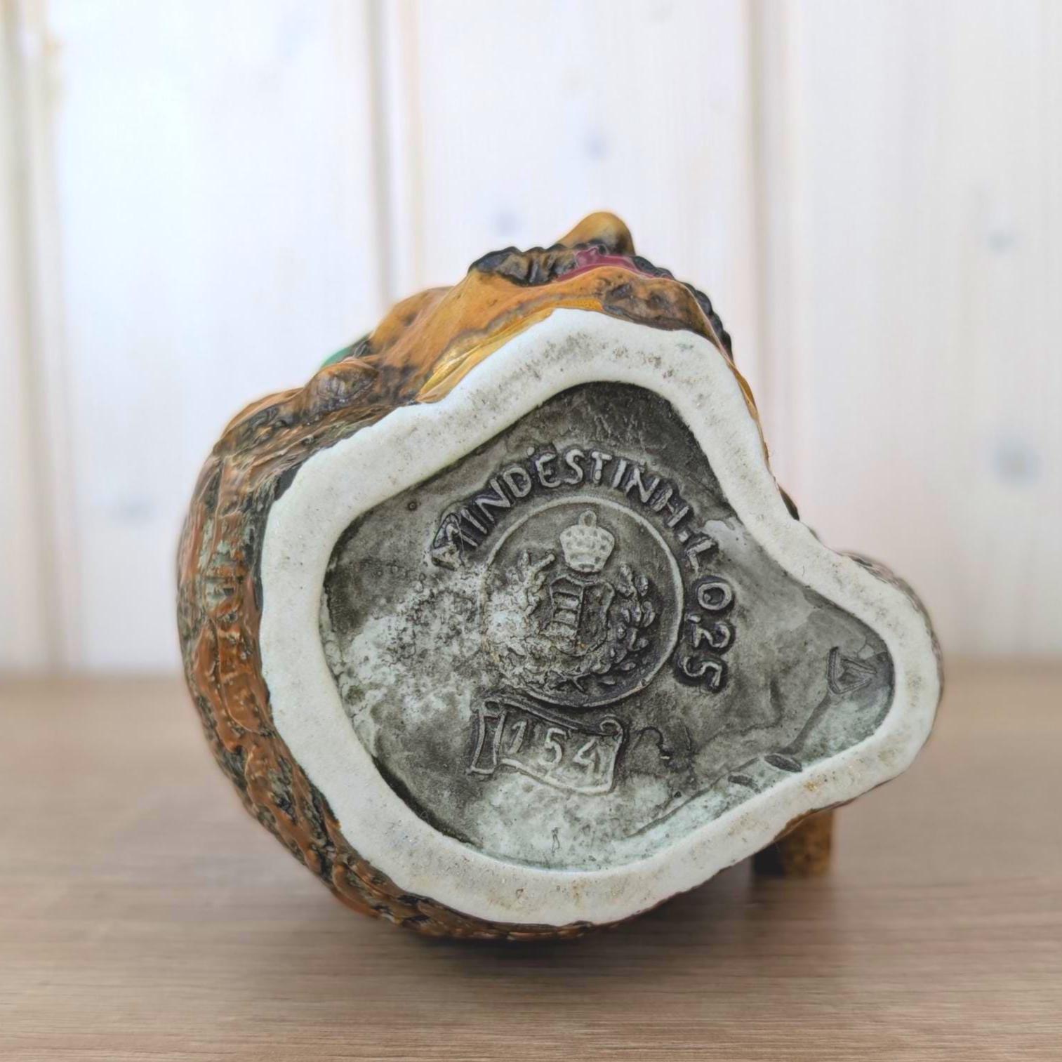 Ceramic Pipe Schnapps Bottle, Austrian Folk Art, Ashtray Top, Mustachioed Man Face, Alpine Decanter, 1960s