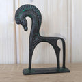Greek Archaic Horse Sculpture, Cast Metal Verdigris Patina, Antiquity Replica, Mid Century Modern Figurine, 1960s