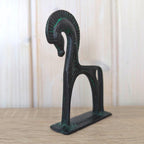 Greek Archaic Horse Sculpture, Cast Metal Verdigris Patina, Antiquity Replica, Mid Century Modern Figurine, 1960s