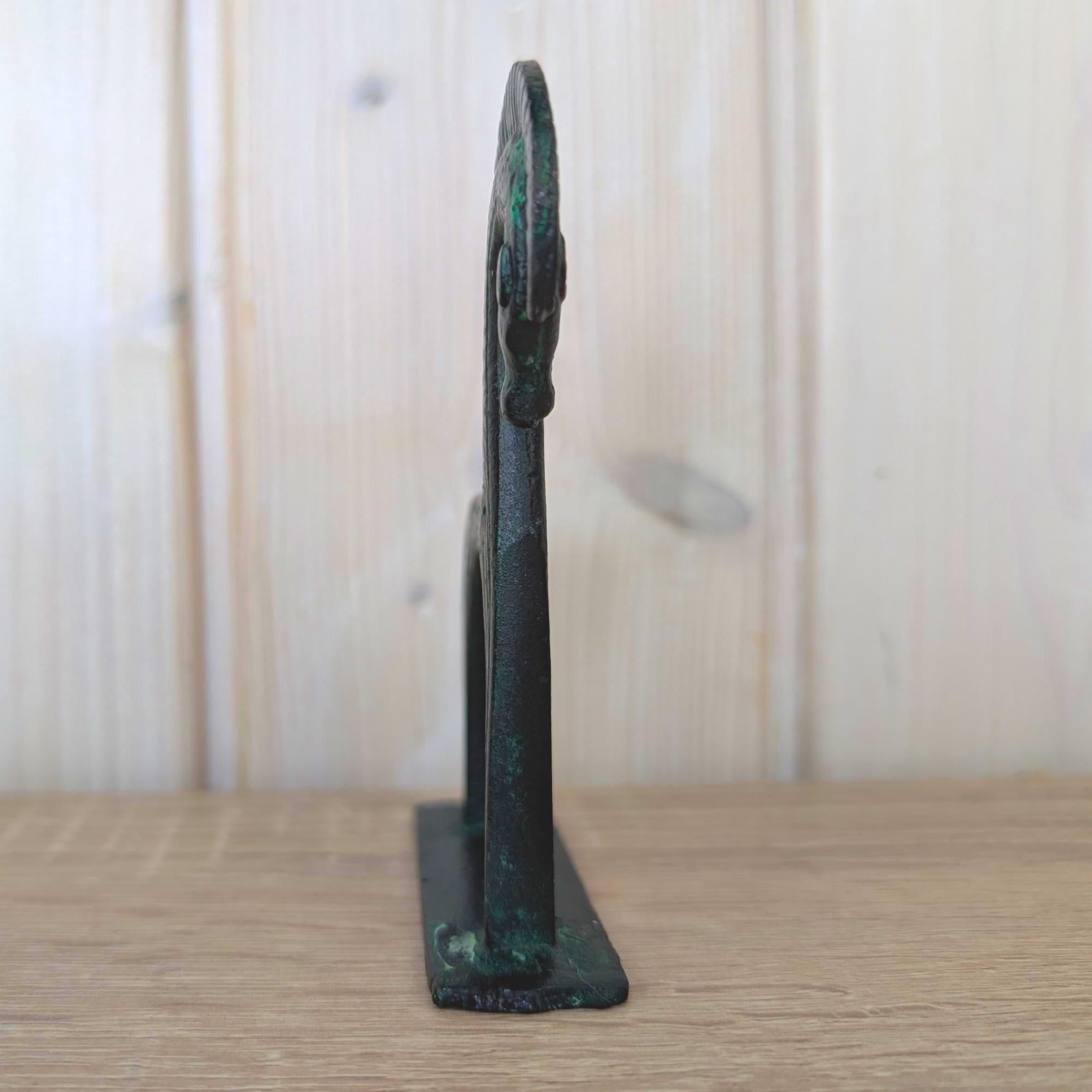Greek Archaic Horse Sculpture, Cast Metal Verdigris Patina, Antiquity Replica, Mid Century Modern Figurine, 1960s