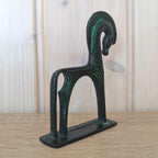 Greek Archaic Horse Sculpture, Cast Metal Verdigris Patina, Antiquity Replica, Mid Century Modern Figurine, 1960s