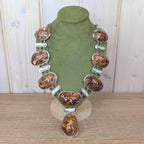 Vintage statement necklace, cone shell cabochon, baroque pearl, silver tone, 1990s