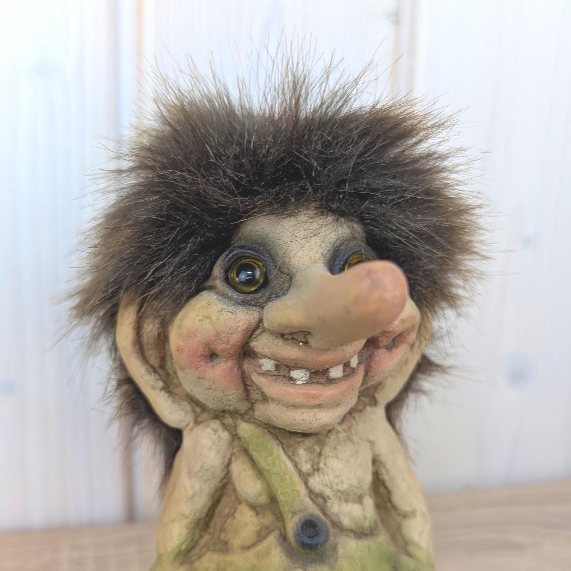 Ny-Form troll 118, Norway, vintage figurine, grinning, real fur, 1980s