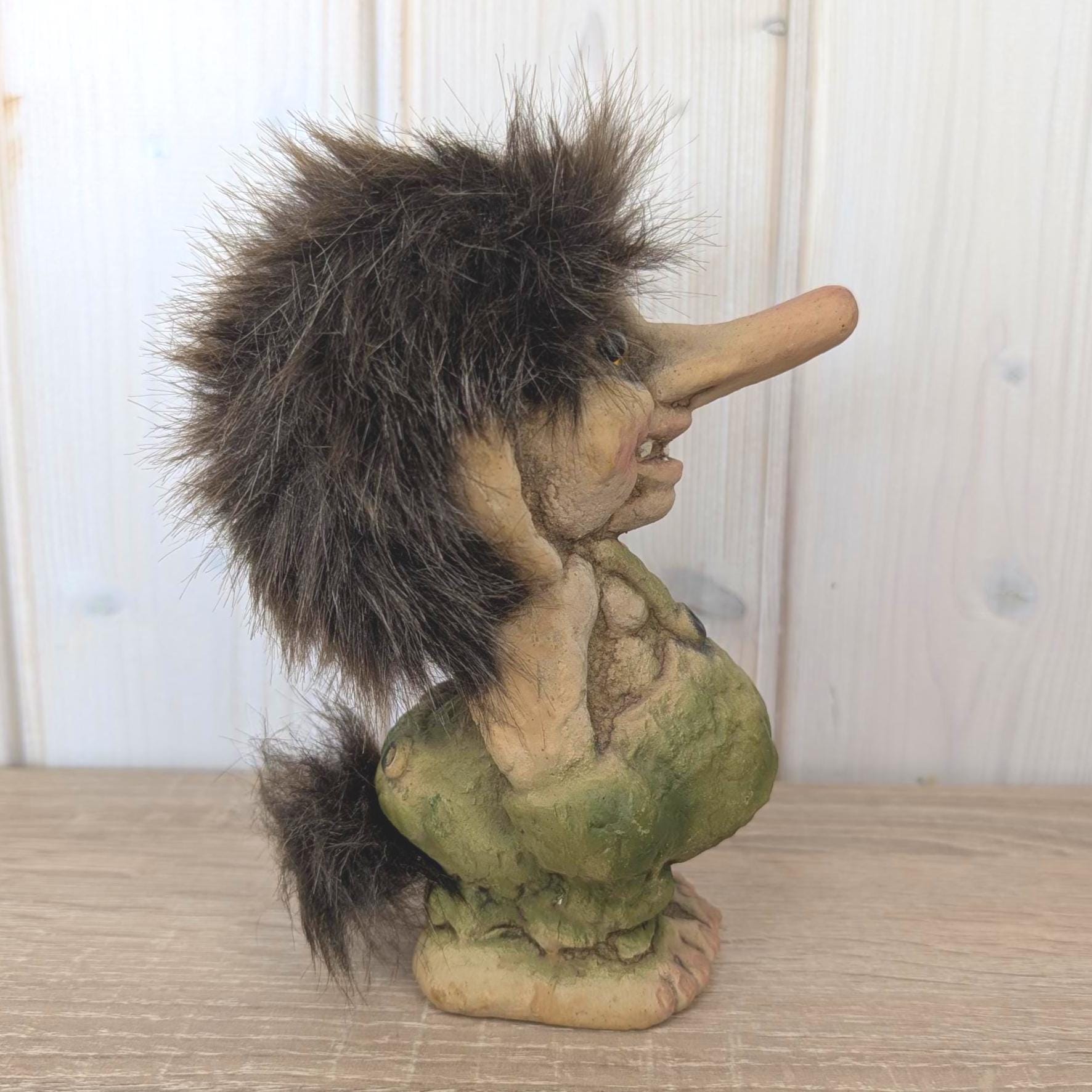 Ny-Form troll 118, Norway, vintage figurine, grinning, real fur, 1980s