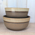 Gerzit stoneware bowl set, West Germany, matte brown glaze, 1960s, model 1599, 2 sizes