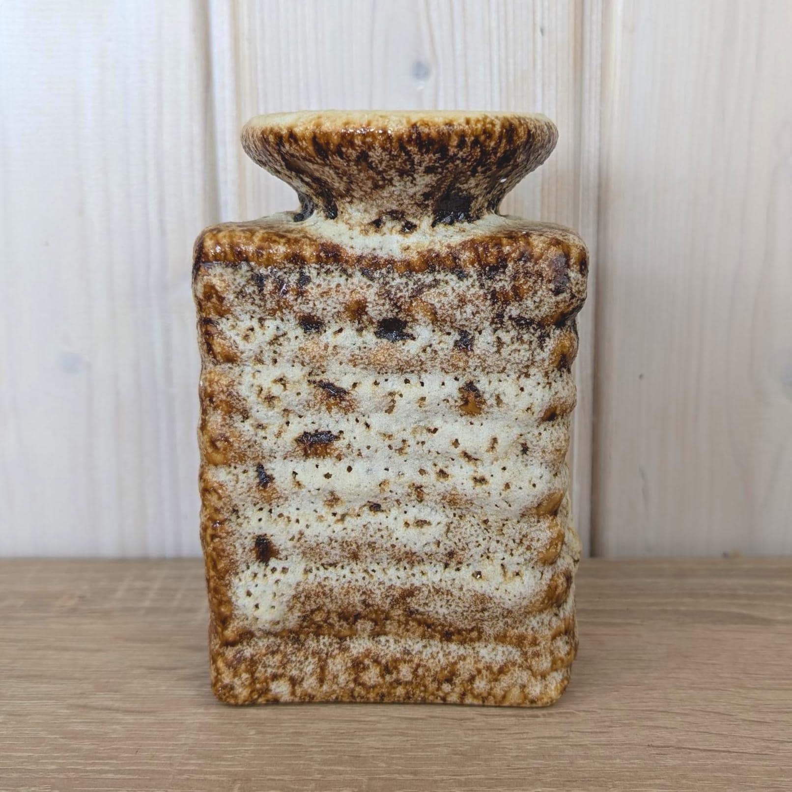 Vest Keramiek Fat Lava Vase, Van Woerden Gouda Netherlands, Rectangular Dutch Pottery, 1970s