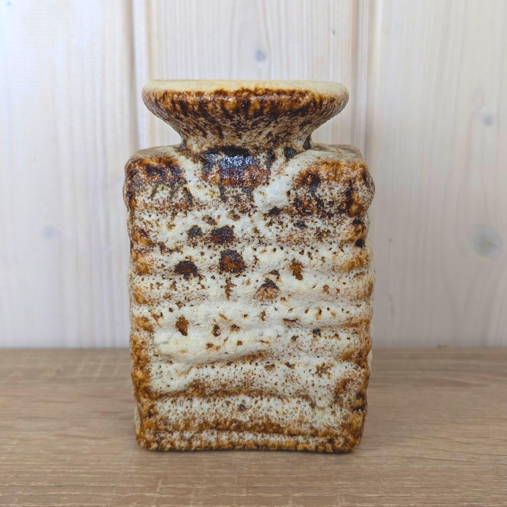 Vest Keramiek Fat Lava Vase, Van Woerden Gouda Netherlands, Rectangular Dutch Pottery, 1970s