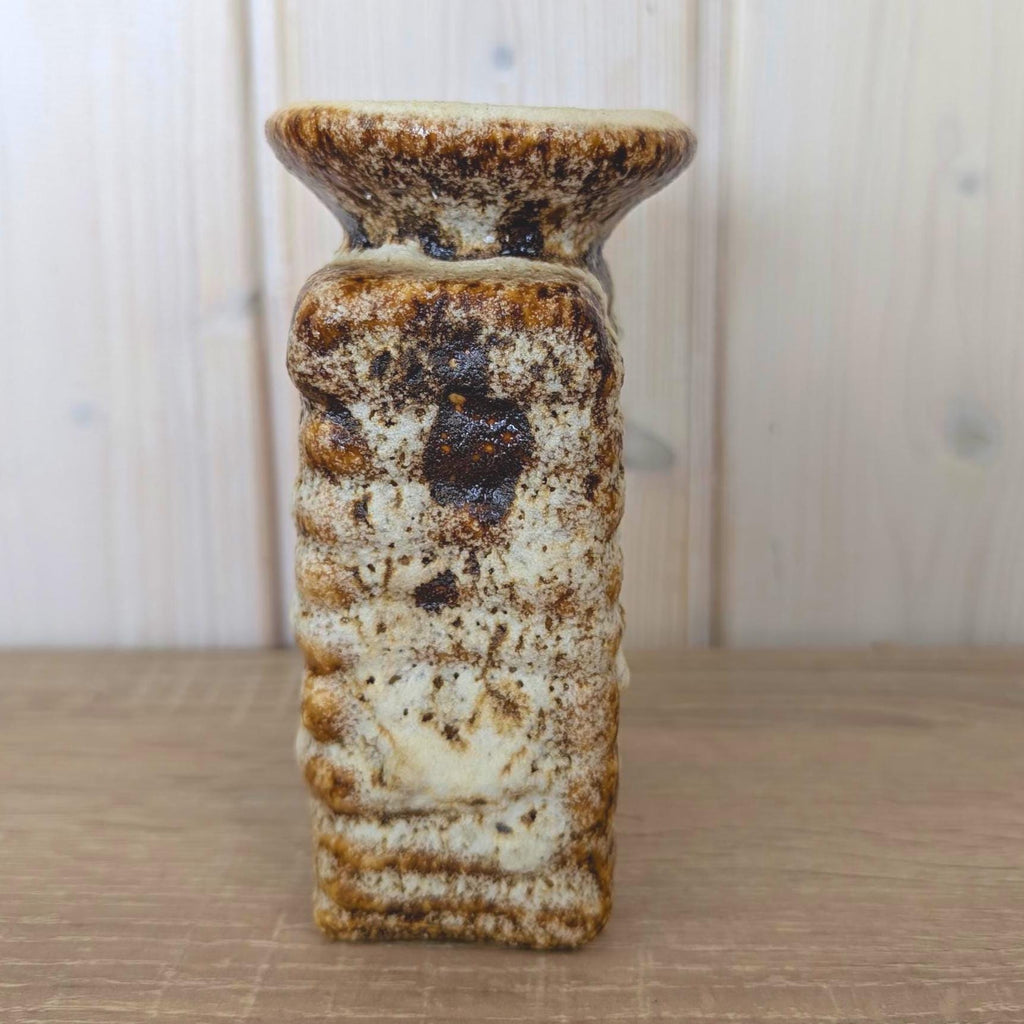 Vest Keramiek Fat Lava Vase, Van Woerden Gouda Netherlands, Rectangular Dutch Pottery, 1970s