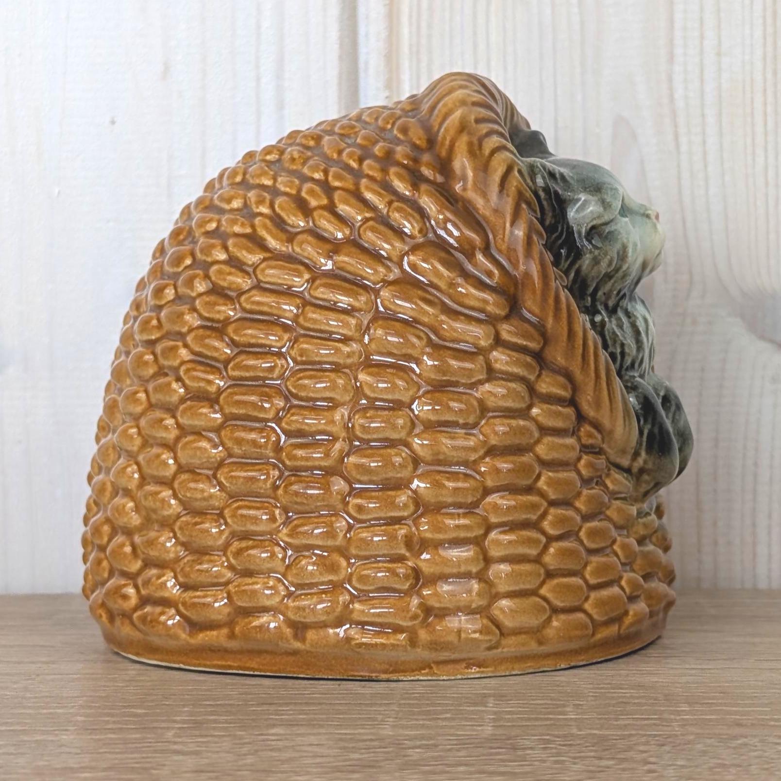 Goebel Cat in Basket Money Bank with Key, West Germany 1974, Ceramic Coin Bank, Vintage Figurine