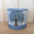 Marei Keramik Planter Pot, Sheep and Tree Landscape, Germany 1970s, Blue Gray Ceramic, MCM