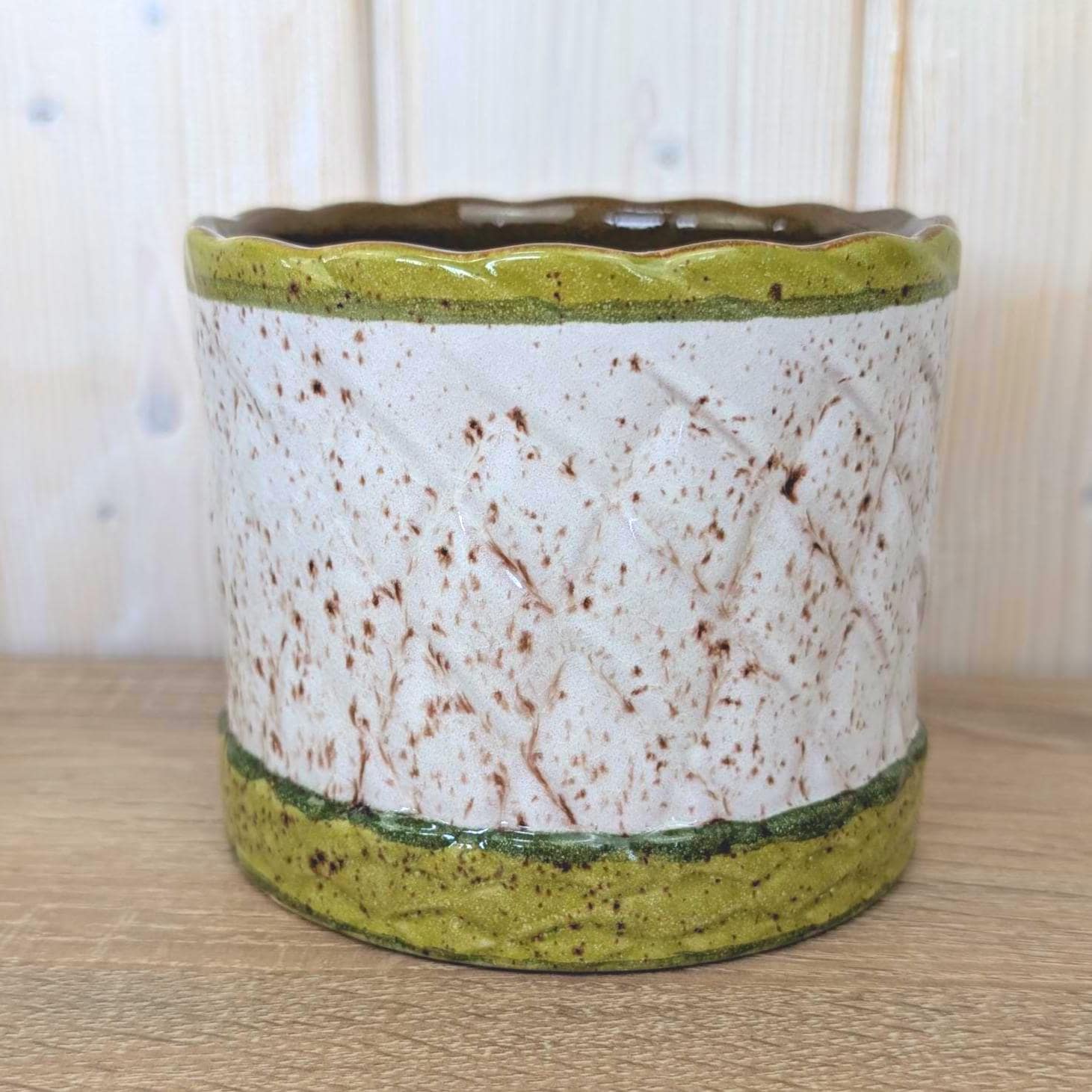Marei Keramik Planter 2051, West Germany 1970s, Speckled White Olive Green, MCM Ceramic Pot