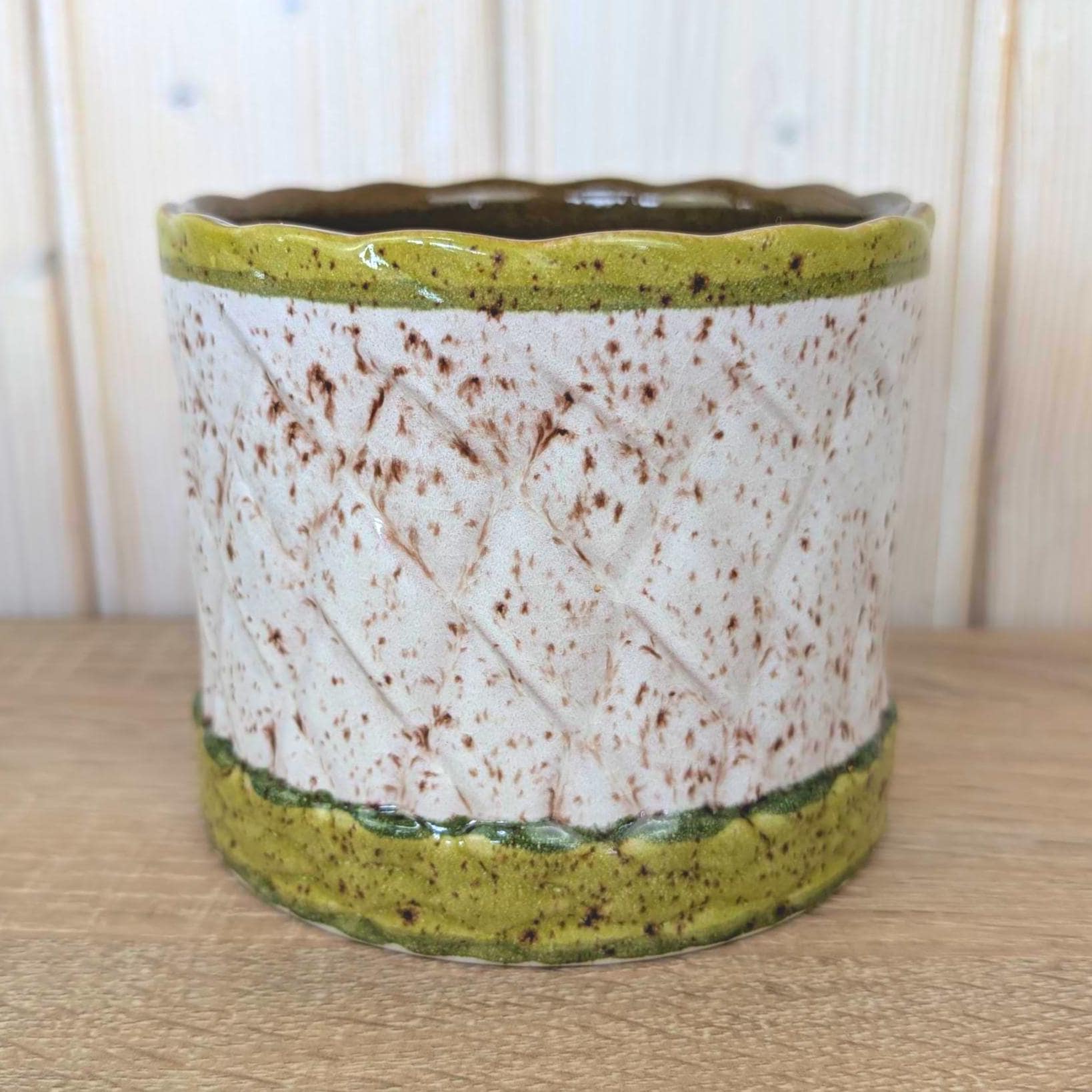 Marei Keramik Planter 2051, West Germany 1970s, Speckled White Olive Green, MCM Ceramic Pot
