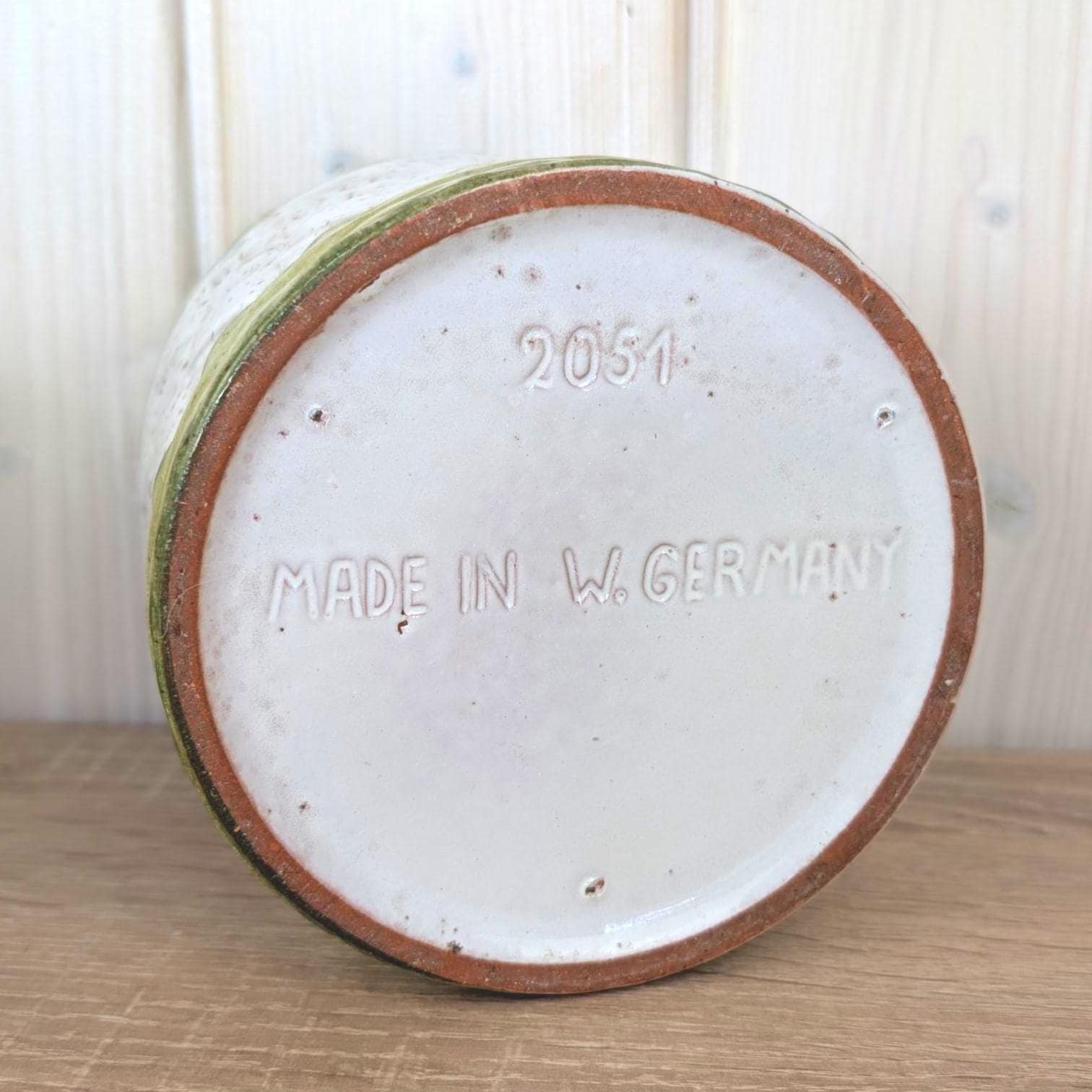 Marei Keramik Planter 2051, West Germany 1970s, Speckled White Olive Green, MCM Ceramic Pot