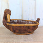 Wicker Duck Basket, Rattan with Wooden Beak, 1970s Folk Art, Fruit Bread Display Basket