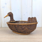 Wicker Duck Basket, Large Rattan with Wooden Beak, 1970s Folk Art, Fruit Bread Display Basket
