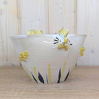 Studio Pottery Hen Bowl, Signed Handmade Ceramic Chicken, Yellow Navy Folk Art, Vintage 1970s