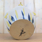 Studio Pottery Hen Bowl, Signed Handmade Ceramic Chicken, Yellow Navy Folk Art, Vintage 1970s