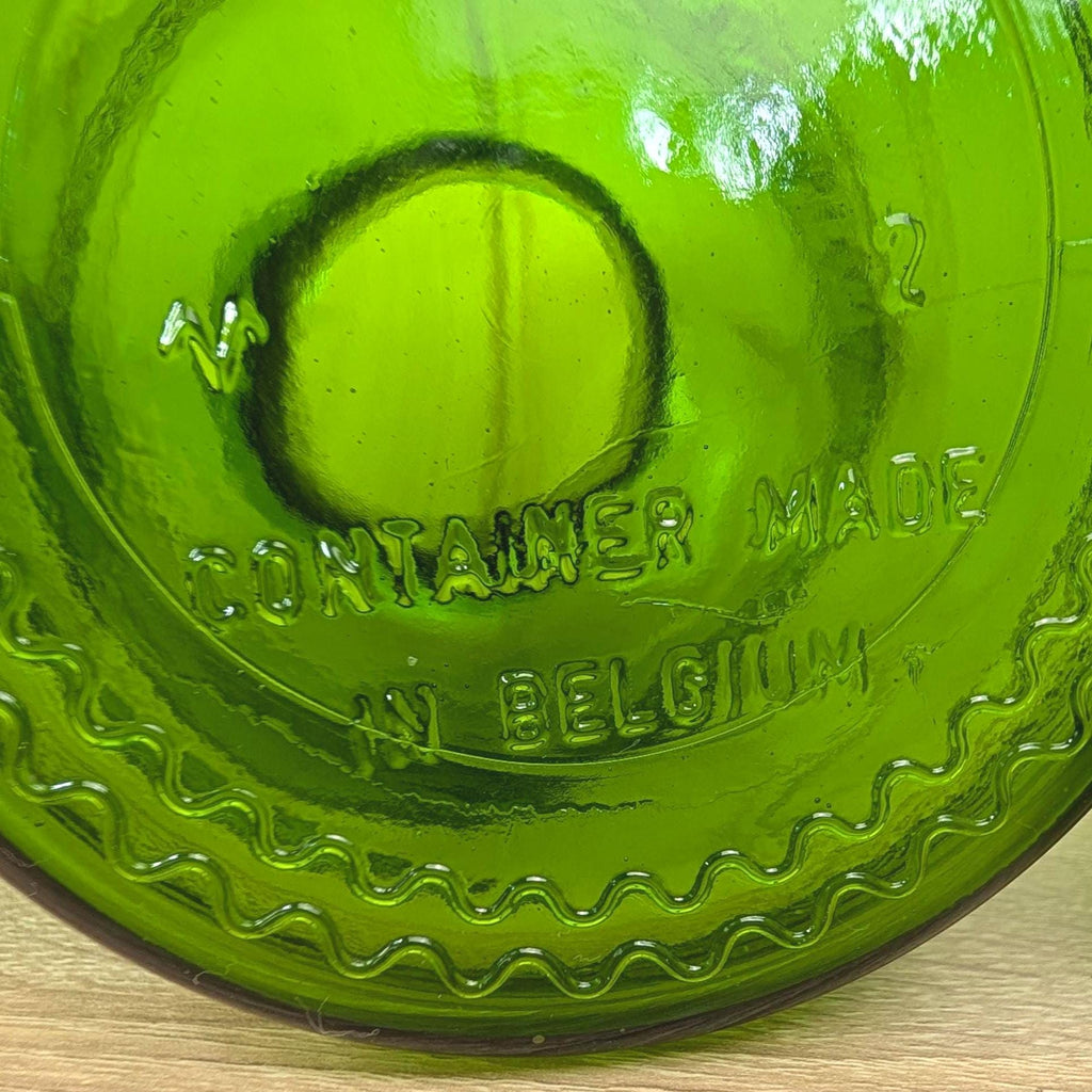 Belgian Green Glass Apothecary Jar Set of 2, Bubble Stopper, 1970s, Made in Belgium, MCM Kitchen