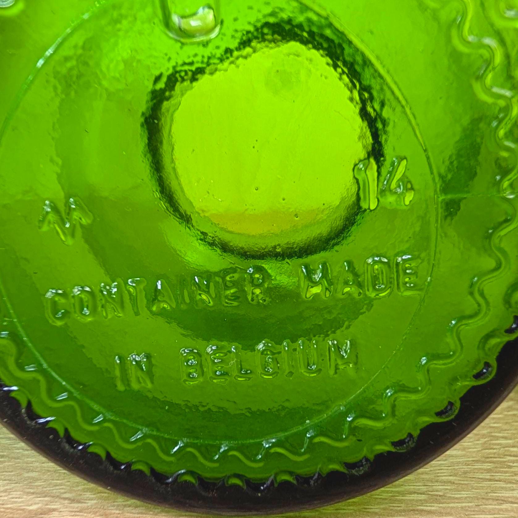Belgian Green Glass Apothecary Jar Set of 2, Bubble Stopper, 1970s, Made in Belgium, MCM Kitchen