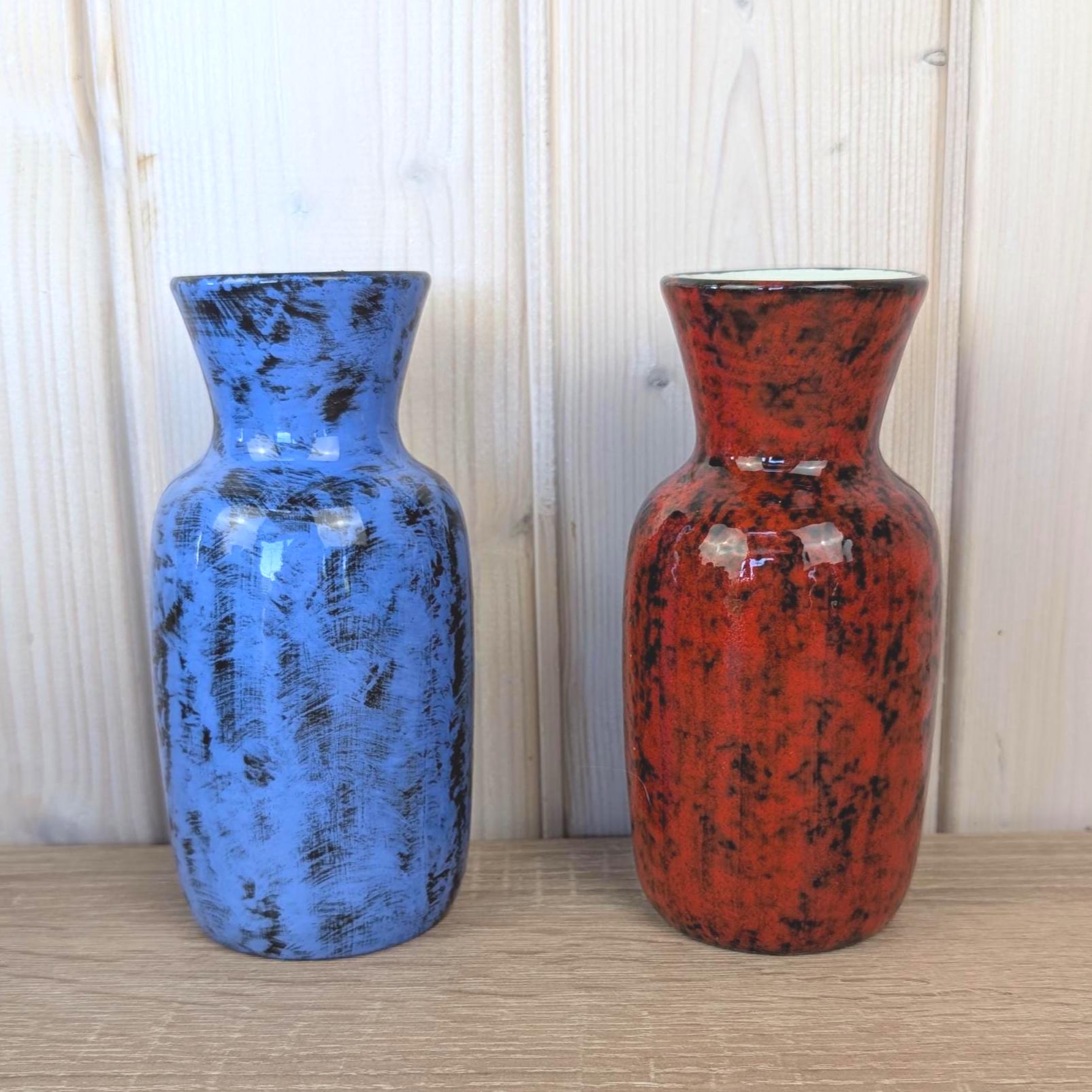 Maltese hand painted ceramic vase, fish motif, 1960s, choose blue or red glaze