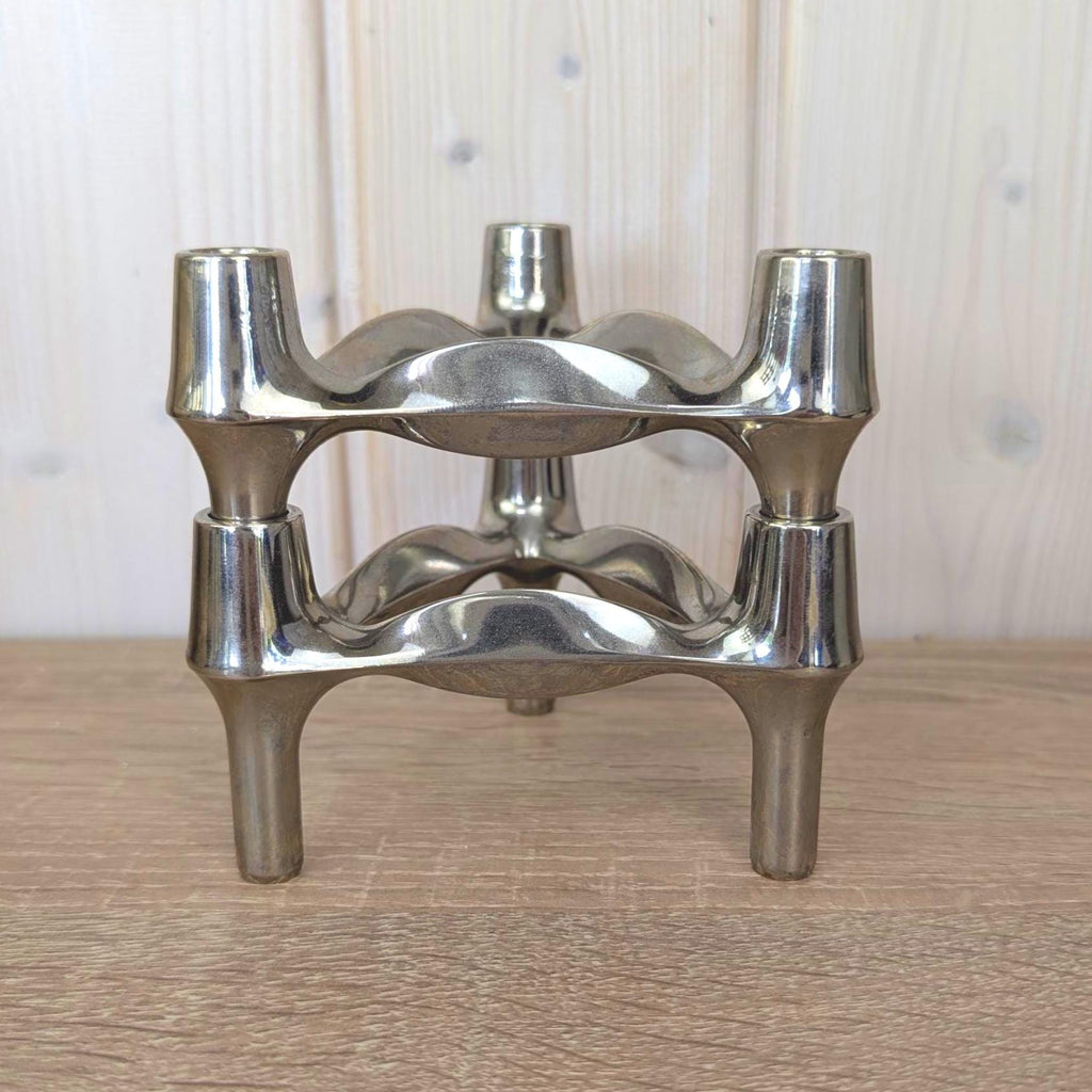 BMF Nagel S-22 Modular Candle Holder, Werner Stoff Hans Nagel, West Germany, 1970s, Stackable Chrome MCM, Stoff Nagel Design Classic