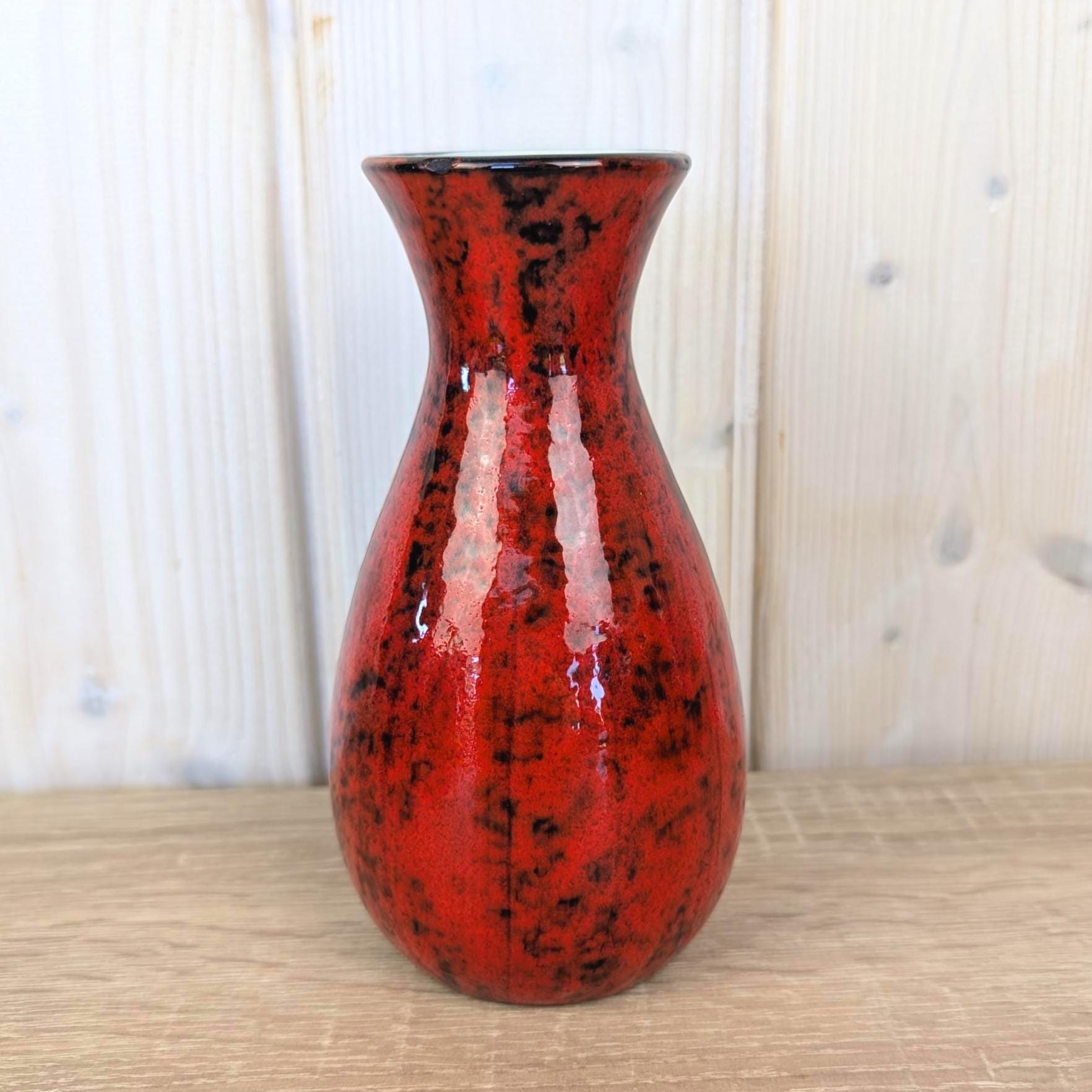 Maltese hand painted ceramic vase, fish motif, red glaze, 1960s, model 518