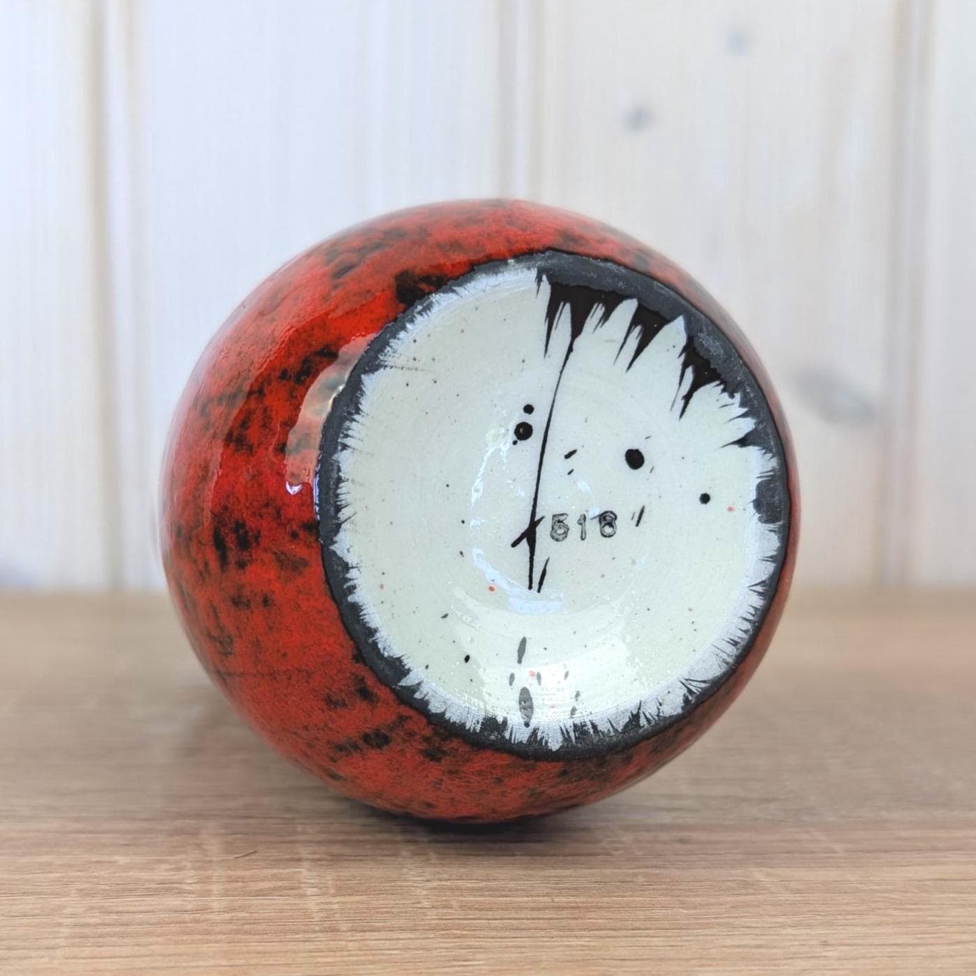 Maltese hand painted ceramic vase, fish motif, red glaze, 1960s, model 518