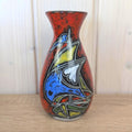 Maltese hand painted ceramic vase, sailboat motif, red glaze, 1960s, model 516