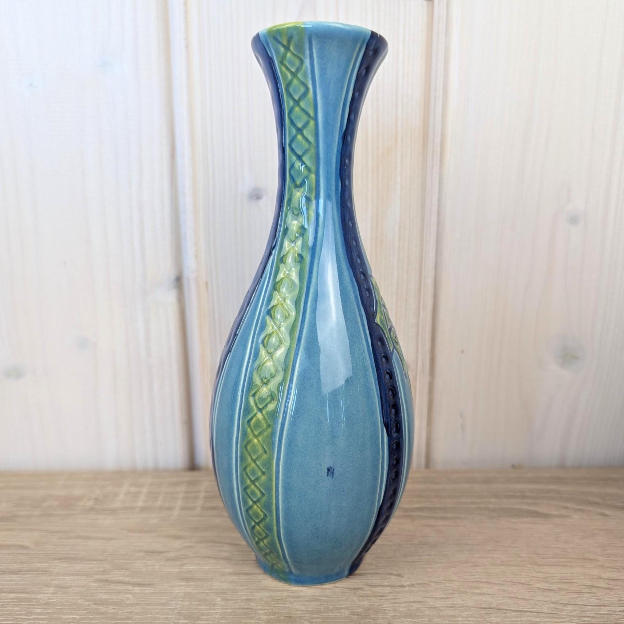 Maltese ceramic pitcher, seahorse relief, blue glaze, 1960s, model 83