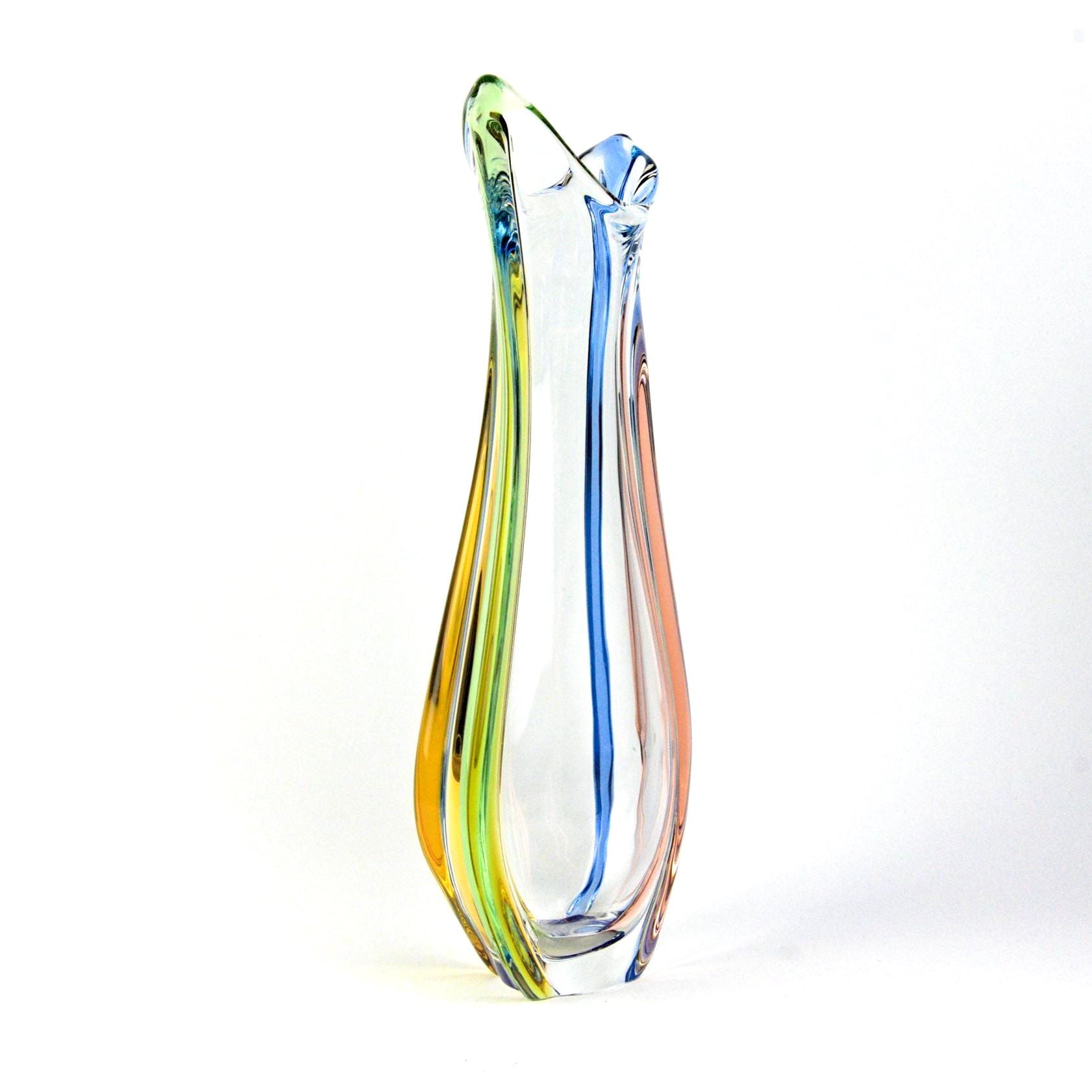 Fr Zemek Art Glass Vase Czech, Mid Century Modern Glass, Sommerso Style Blue Green Amber Tall Vase