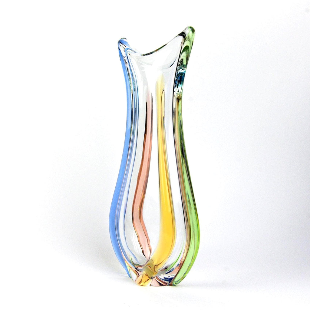 Fr Zemek Art Glass Vase Czech, Mid Century Modern Glass, Sommerso Style Blue Green Amber Tall Vase