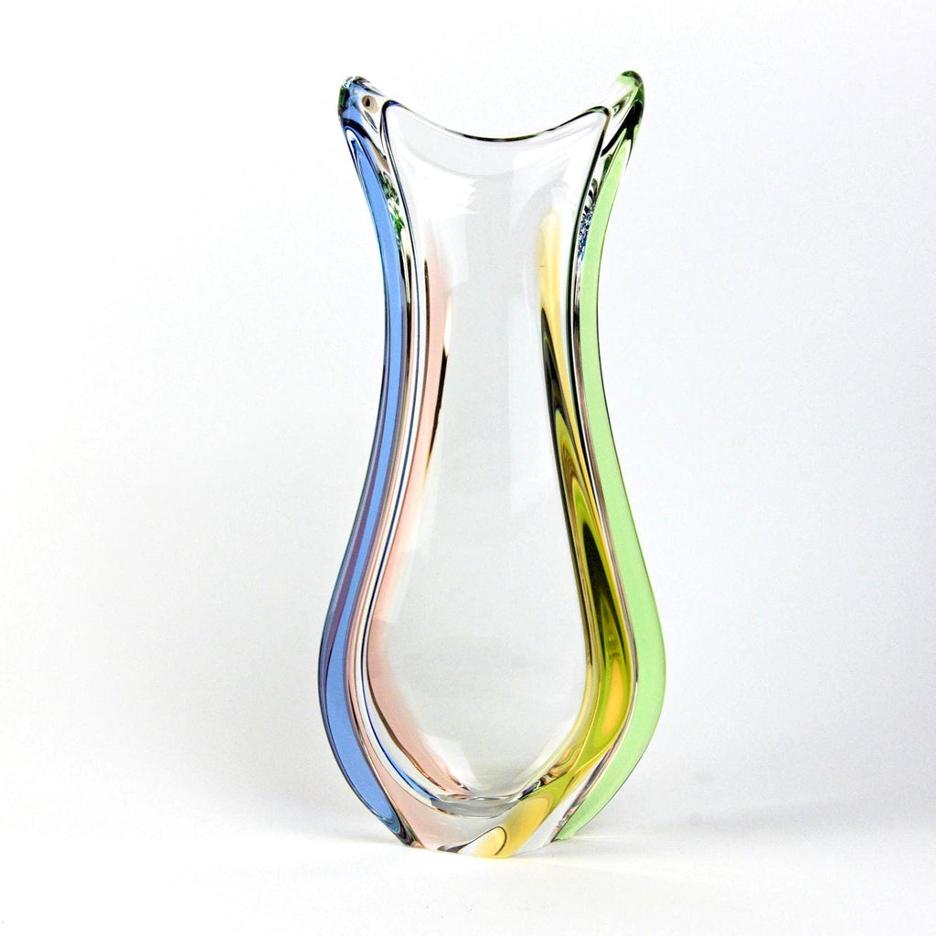 Fr Zemek Art Glass Vase Czech, Mid Century Modern Glass, Sommerso Style Blue Green Amber Tall Vase