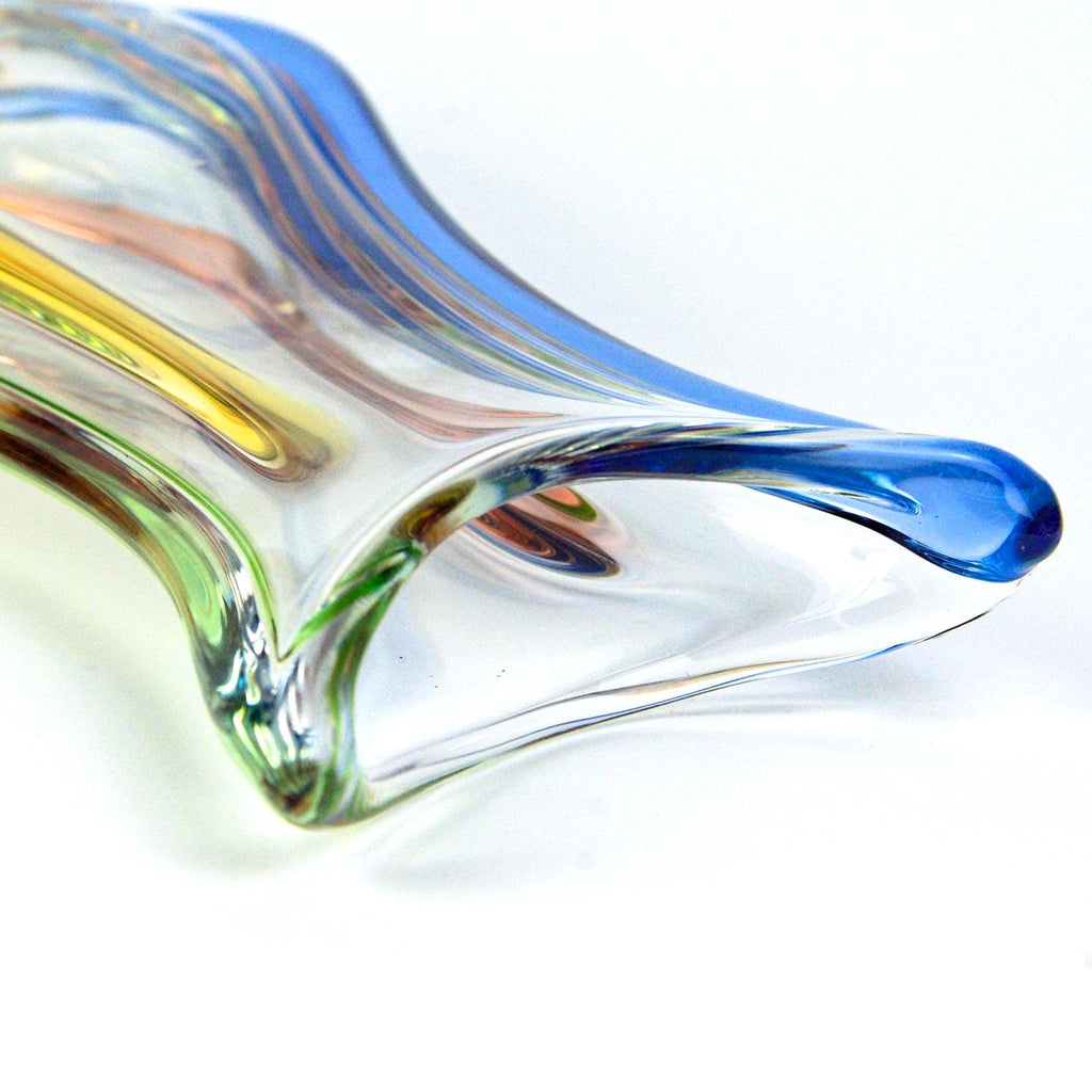 Fr Zemek Art Glass Vase Czech, Mid Century Modern Glass, Sommerso Style Blue Green Amber Tall Vase