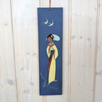 Arno Kiechle Enamel Wall Plaque Geisha Kimono Swallows, West Germany, 1950s Ceramic Art